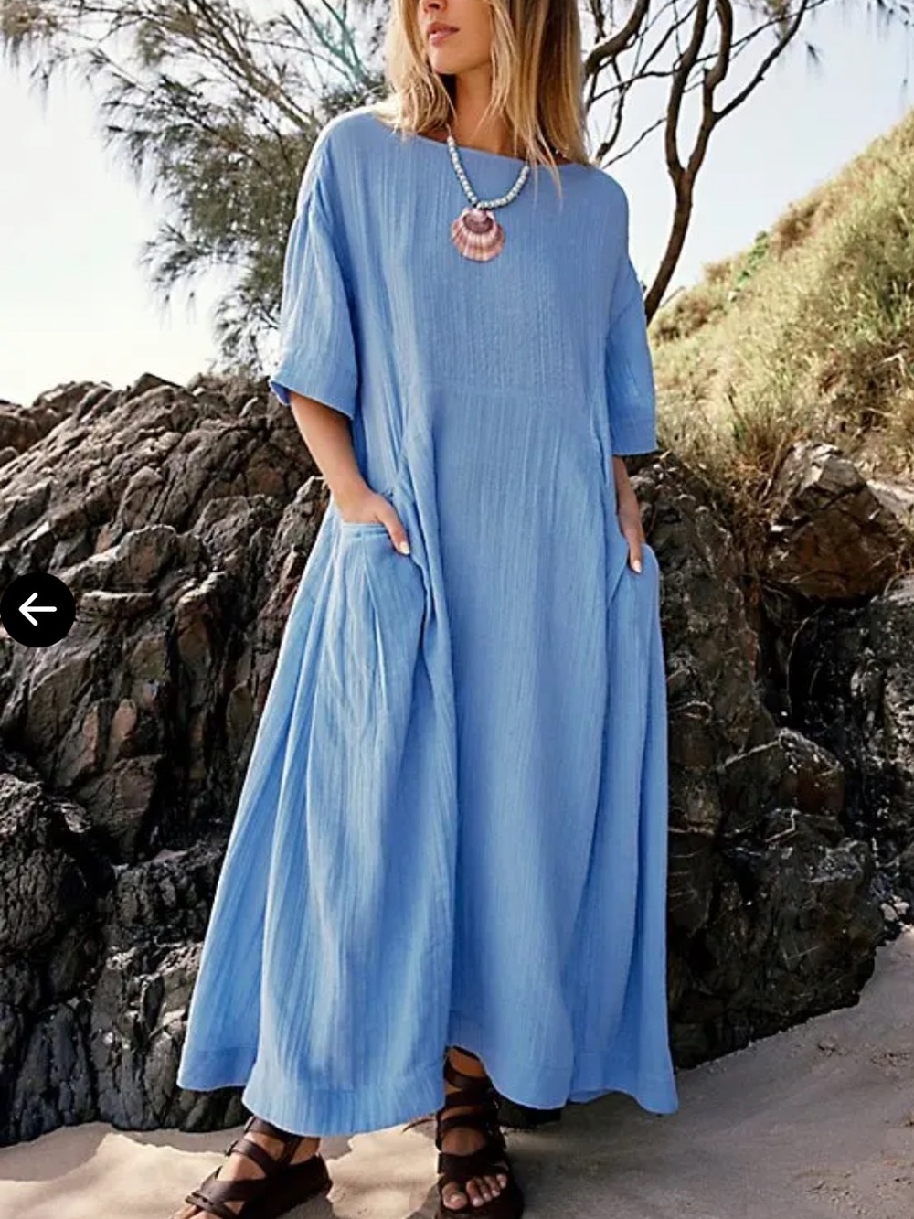 Free People Live Light Midi Dress Pale Blue Large Shapeless silhouette Pockets